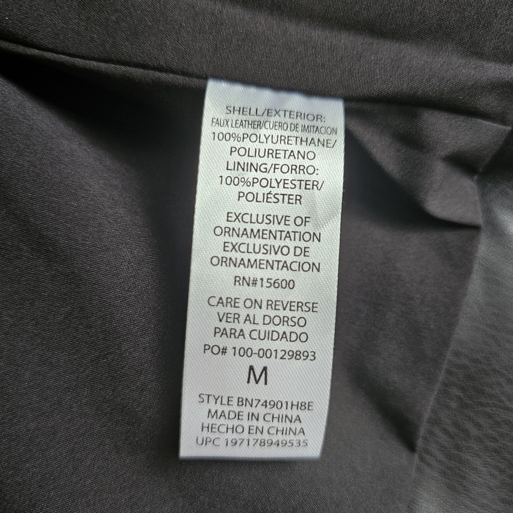 New Democracy Biker Jacket Size M Faux Leather Black Beige Zip Front Moto NWT - Picture 13 of 16